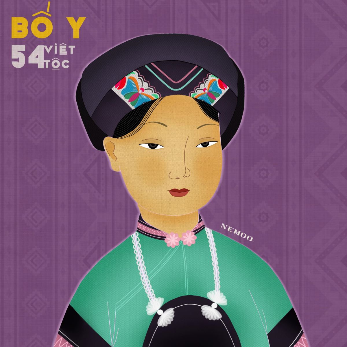 Hình ảnh người phụ nữ trong trang phục dân tộc được khắc họa theo phong cách tranh Hàng Trống.